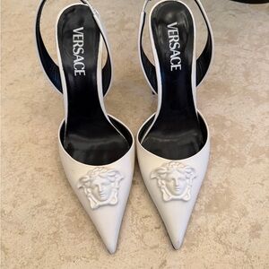 Versace White Medusa Slingback Heels